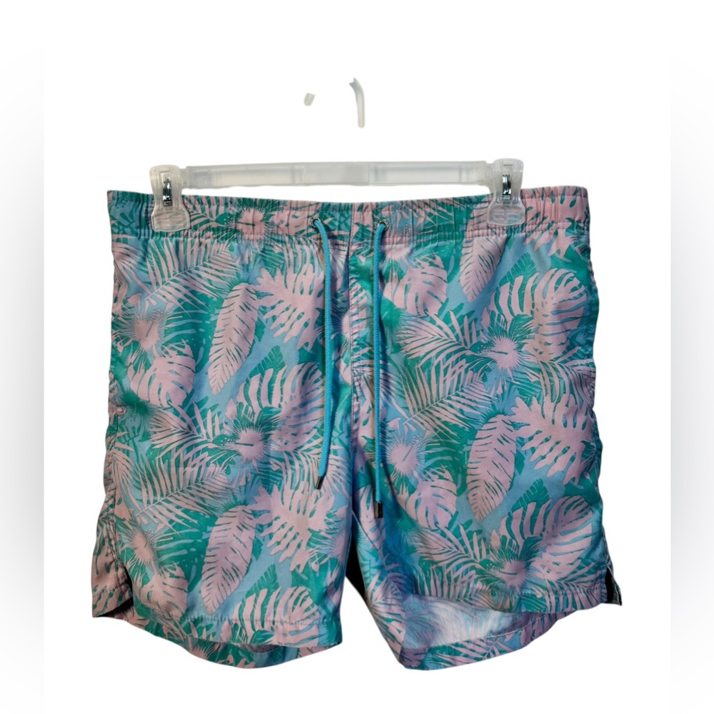 Ingear Pink and Teal Leaf Swim Trunks